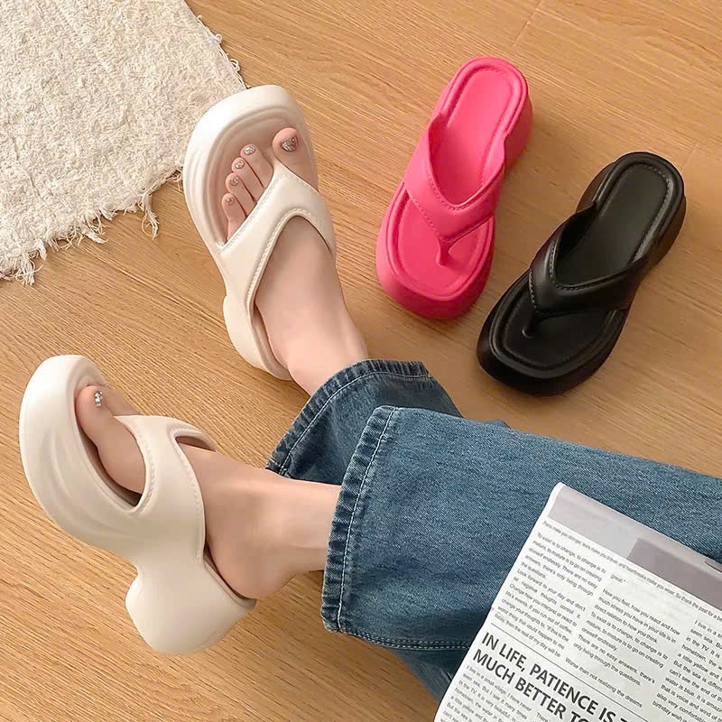 Dép tông xỏ ngón độn đế 7cm, dép xỏ ngón đi biển dép kẹp đế cao siêu xinh chất EVA siêu nhẹ chống trơn trượt