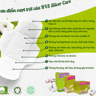 Băng vệ sinh hữu cơ hàng ngày Silvercare 100% cotton hữu cơ, độ hút ẩm cao, thông thoáng tốt