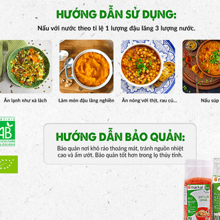 Đậu lăng đỏ cam san hô, đậu lăng xanh hữu cơ Markal 500g