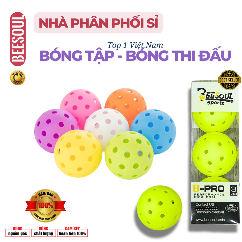 Bóng thi đấu pickleball chính hãng BEESOUL 40 lỗ ngoài trời tiêu chuẩn cao độ nảy chuẩn siêu bền BS1