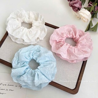 Dây Buộc Tóc Scrunchies MORAL - Ren Cotton Trắng Ngọt Ngào, Phụ Kiện Tóc Phong Cách Hàn Quốc