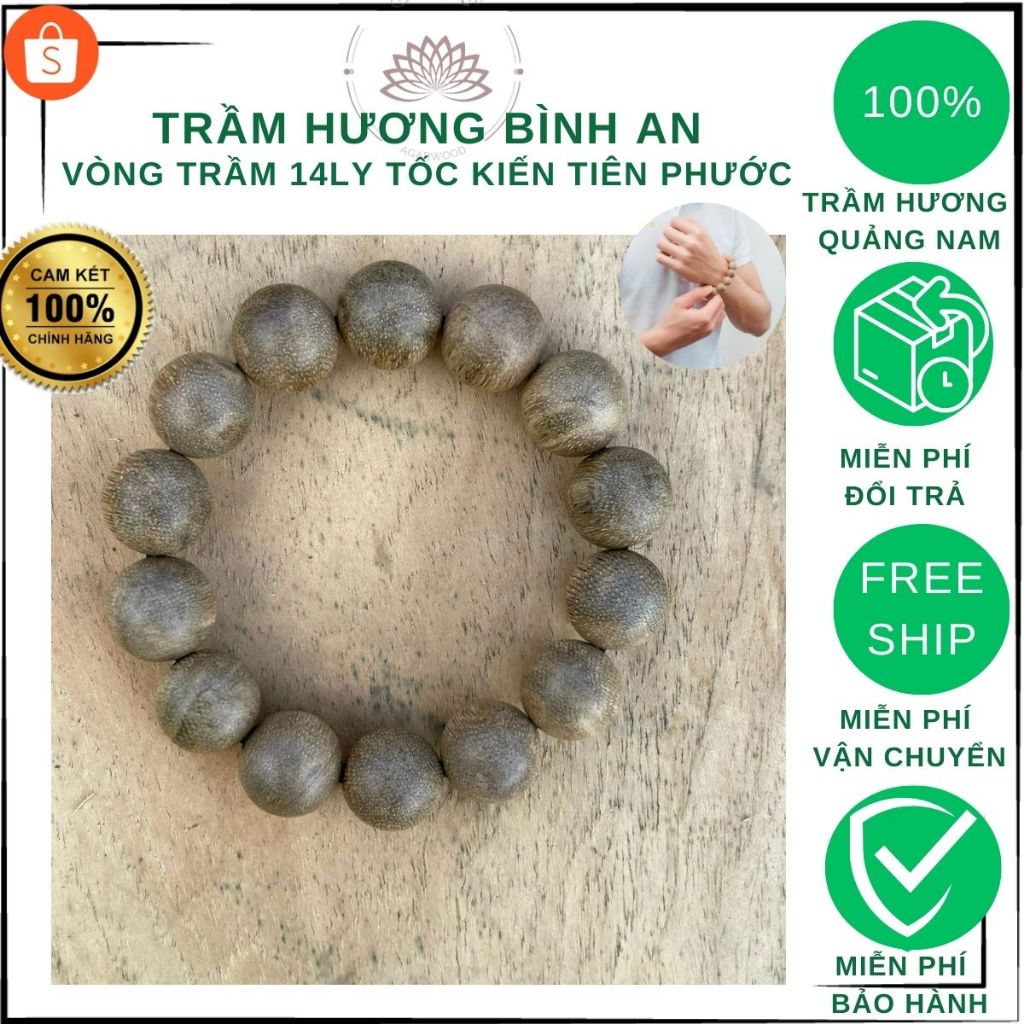 [Tuổi Trung Niên]Trầm hương tốc kiến-vòng tay nam nữ cỡ hạt 14 ly loại cao cấp (loại 1) Tiên Phước Quảng nam.