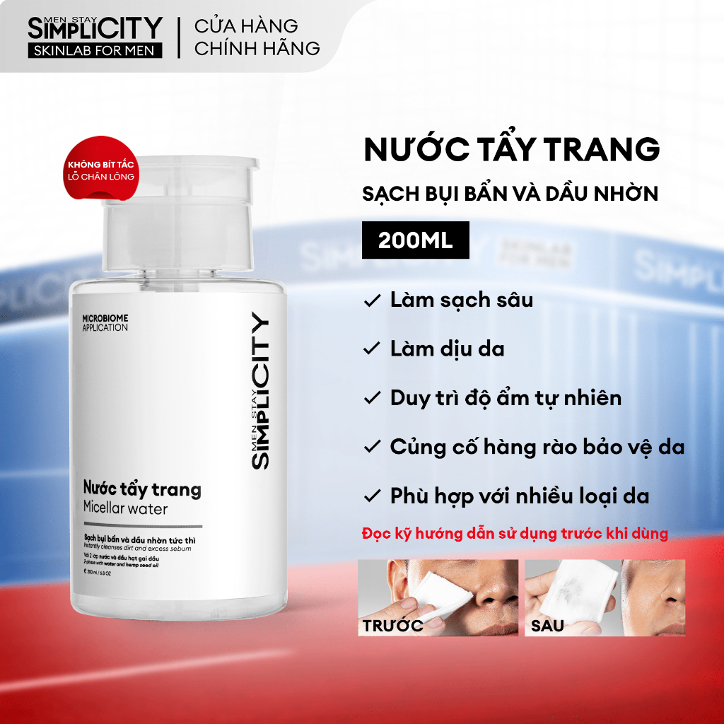 Product image Nước tẩy trang sạch bụi bẩn và dầu nhờn tức thì Men Stay Simplicity Micellar water 80ml/200ml 1