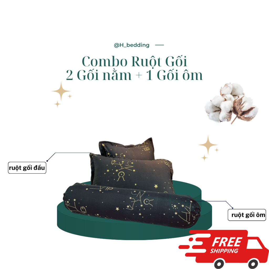 Combo 2 Ruột Gối Nằm + 1 Ruột Gối Ôm Bông Gòn Nhân Tạo