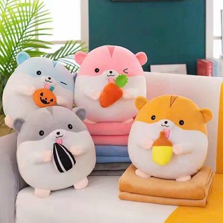 Bộ Chăn Gối Văn Phòng Hình Sóc Cầm Quả, Chăn Kèm Gấu Bông 2 Trong 1 Làm Gối Tựa Ngủ Trưa Tiện Lợi