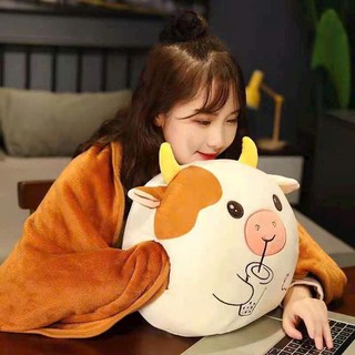 Bộ Chăn Gối Văn Phòng Hình Thú Kèm Chăn Nỉ, Chăn Kèm Gối Gấu Bông Quả Hình Thú Mang Đi Du Lịch Decor Tiện Lợi