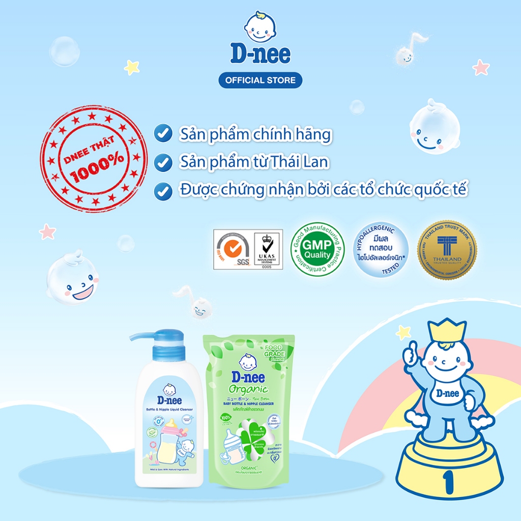 Nước rửa bình sữa D-nee từ nha đam hữu cơ, an toàn lành tính, khử khuẩn hiệu quả - Túi 550ml