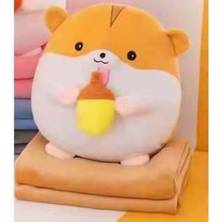 Bộ Chăn Gối Văn Phòng Hình Sóc Cầm Quả, Chăn Kèm Gấu Bông 2 Trong 1 Làm Gối Tựa Ngủ Trưa Tiện Lợi