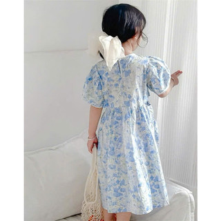 [B&G] Đầm váy thô hoa xanh tay bồng dễ thương cho bé gái từ 1-10 tuổi(19-40kg)