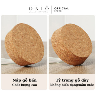 Hũ Thủy Tinh Tròn Nắp Gỗ Bần ONIÕ, Kích Thước 200x80mm, Dung Tích 850ml Tiện Dụng, Đa Năng. HNB-01