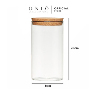 Hũ Thủy Tinh Tròn Nắp Gỗ Bần ONIÕ, Kích Thước 200x80mm, Dung Tích 850ml Tiện Dụng, Đa Năng. HNB-01