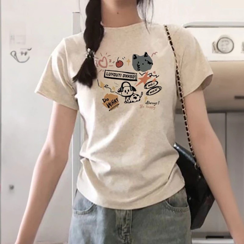 Áo thun babytee nữ ngắn tay ,áo phông form vừa màu xám tiêu in hình cún music chất thun tăm co giãn dễ thương