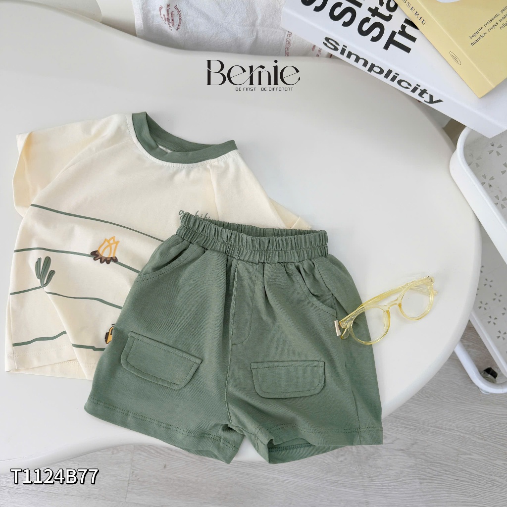 Bộ kẻ hoạ tiết go hiking cho bé trai, set bộ thun phối quần nắp túi khoẻ khoắn cho bé T1124b77