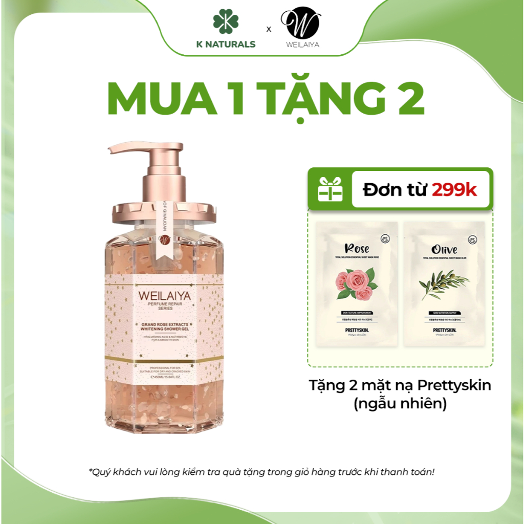 Ảnh Sữa tắm dưỡng trắng cánh hoa hồng Damask Weilaiya Shower Gel làm sạch và sáng da toàn thân 450ml 1