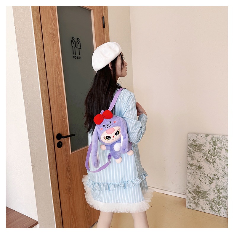 Balo bé ba thỏ tai cụp dễ thương túi đeo vai balo gấu bông cho bé vải lông thỏ cao cấp kích thước 35Cm