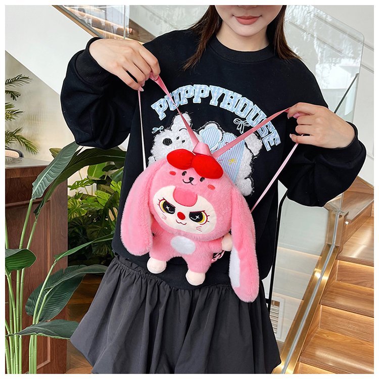 Balo bé ba thỏ tai cụp dễ thương túi đeo vai balo gấu bông cho bé vải lông thỏ cao cấp kích thước 35Cm