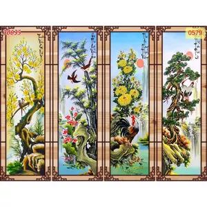 Tranh Decal Bóc Dán Tường In Trên Chất Liệu Decal, Vải Lụa Tranh Tứ Quý In kích Thước Theo Yêu Cầu