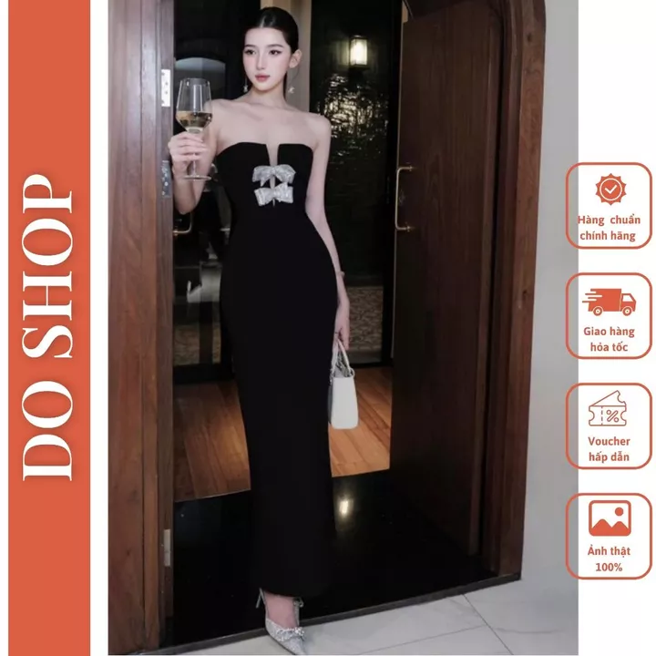 Đầm dự tiệc cup ngực kết nơ kim sa sang trọng mã C5- Đầm dáng dự dự tiệc sang chảnh