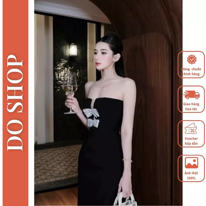 Đầm dự tiệc cup ngực kết nơ kim sa sang trọng mã C5- Đầm dáng dự dự tiệc sang chảnh