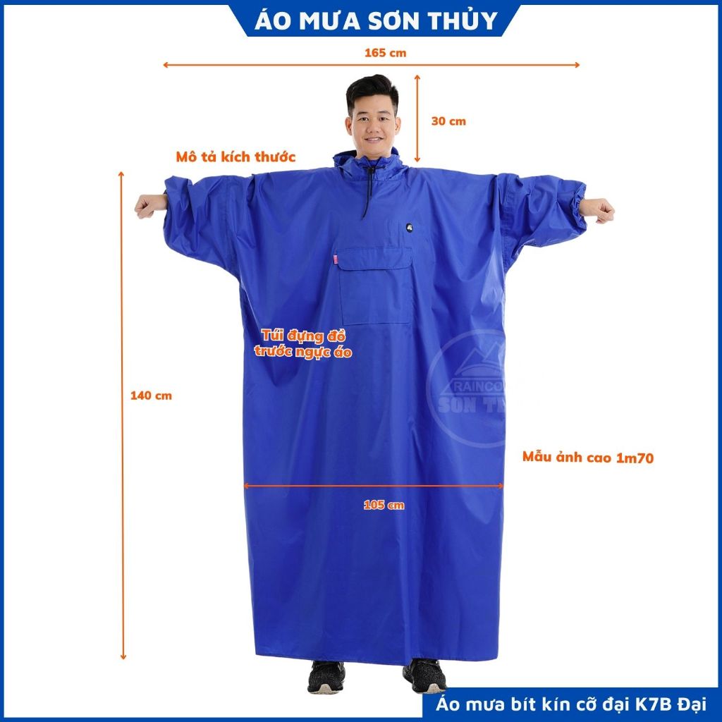 Áo mưa ích kỷ Sơn Thủy siêu to dài rộng, bít kín từ đầu xuống chân, vải dù bền bỉ, nhẹ, nhanh khô cho ng trên 1m68 ST4 | BigBuy360 - bigbuy360.vn