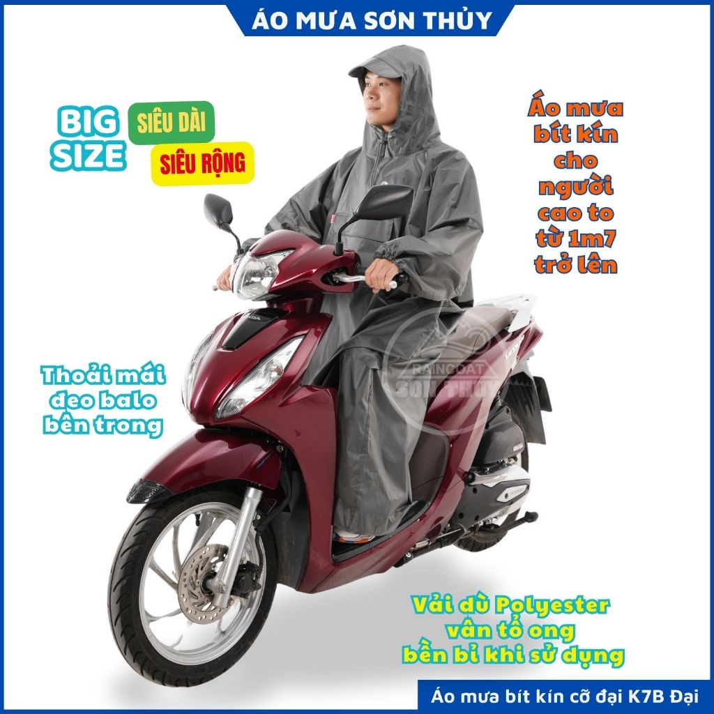 Áo mưa ích kỷ Sơn Thủy siêu to dài rộng, bít kín từ đầu xuống chân, vải dù bền bỉ, nhẹ, nhanh khô cho ng trên 1m68 ST4 | BigBuy360 - bigbuy360.vn