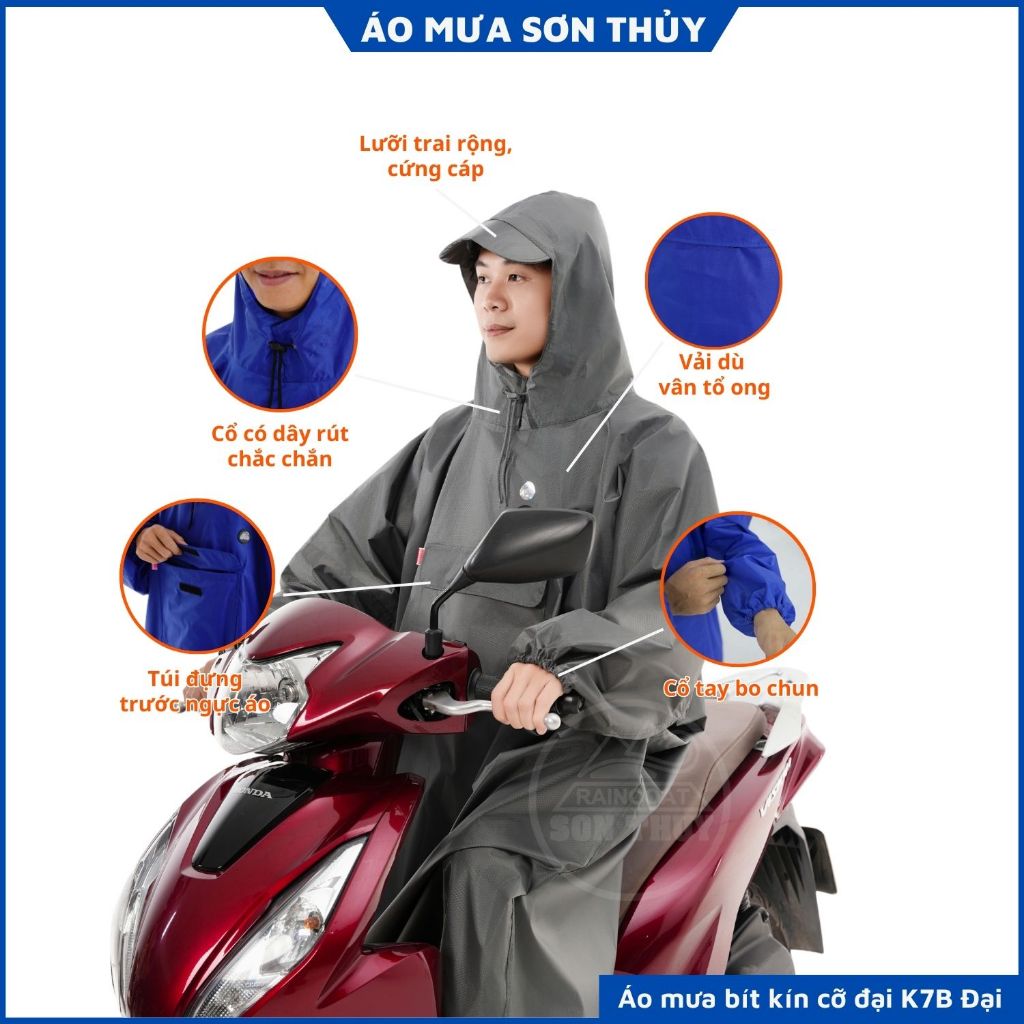Áo mưa ích kỷ Sơn Thủy siêu to dài rộng, bít kín từ đầu xuống chân, vải dù bền bỉ, nhẹ, nhanh khô cho ng trên 1m68 ST4 | BigBuy360 - bigbuy360.vn