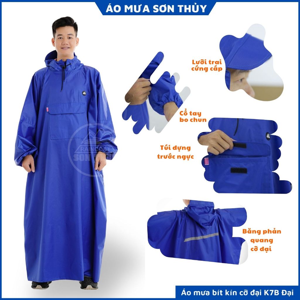 Áo mưa ích kỷ Sơn Thủy siêu to dài rộng, bít kín từ đầu xuống chân, vải dù bền bỉ, nhẹ, nhanh khô cho ng trên 1m68 ST4 | BigBuy360 - bigbuy360.vn