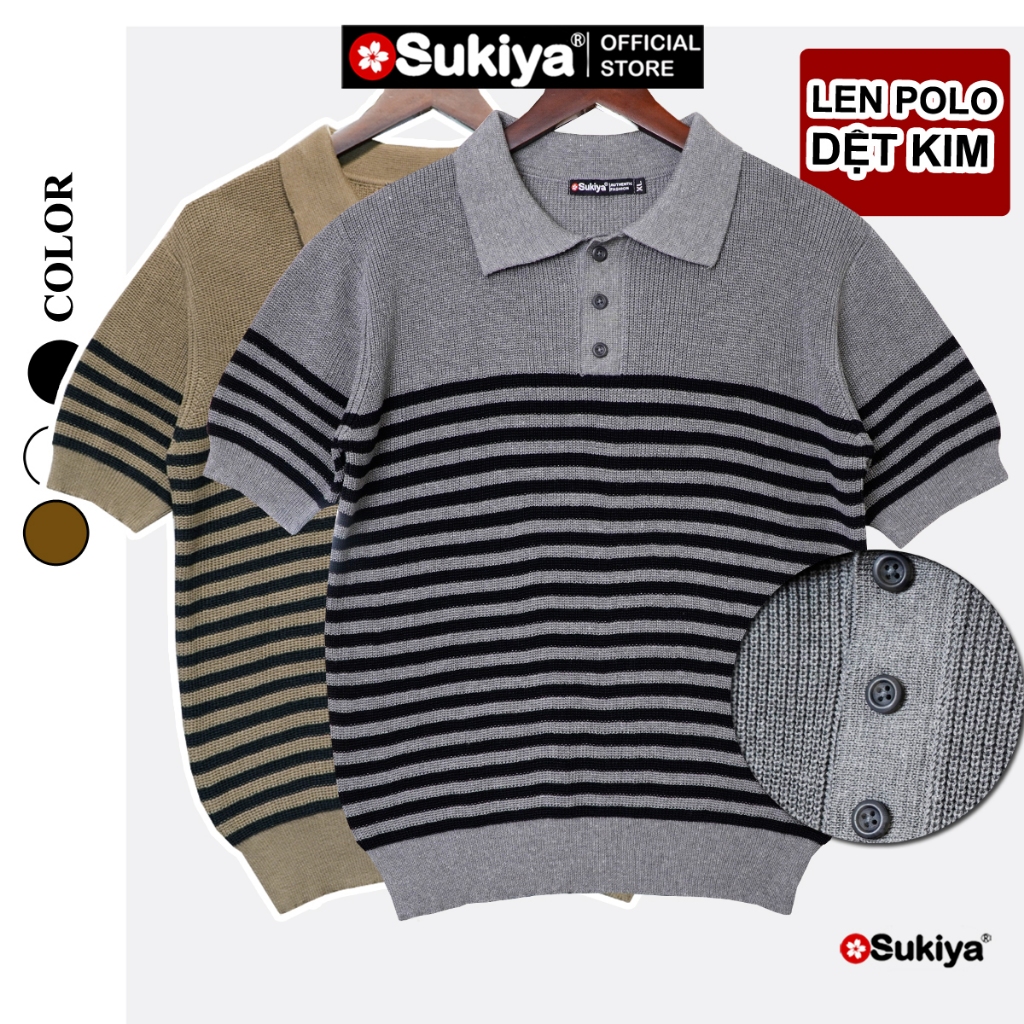 Ảnh Áo Polo Len Dệt Kim SUKIYA Chất Sợi Dệt Cotton Cao Cấp Thoáng Mát, Kiểu Dáng Polo Lịch Sự Phối Kẻ AL108 2