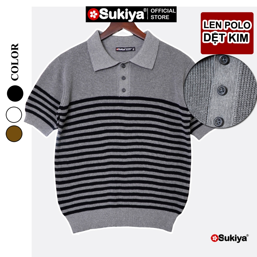 Ảnh Áo Polo Len Dệt Kim SUKIYA Chất Sợi Dệt Cotton Cao Cấp Thoáng Mát, Kiểu Dáng Polo Lịch Sự Phối Kẻ AL108 4