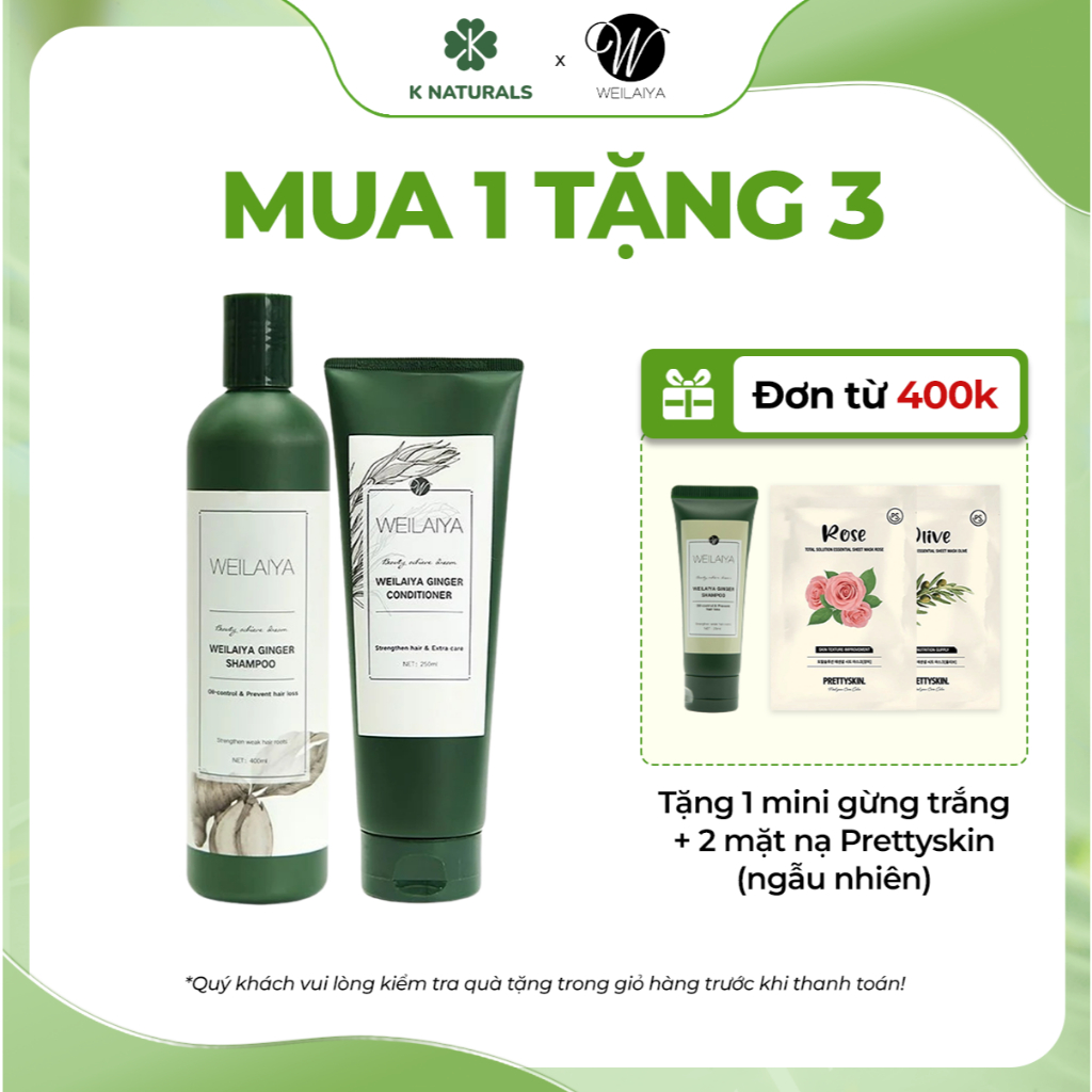 Ảnh Bộ dầu gội và dầu xả chính hãng Weilaiya tinh chất gừng hỗ trợ mọc tóc ngăn rụng tóc cho da đầu dầu 1