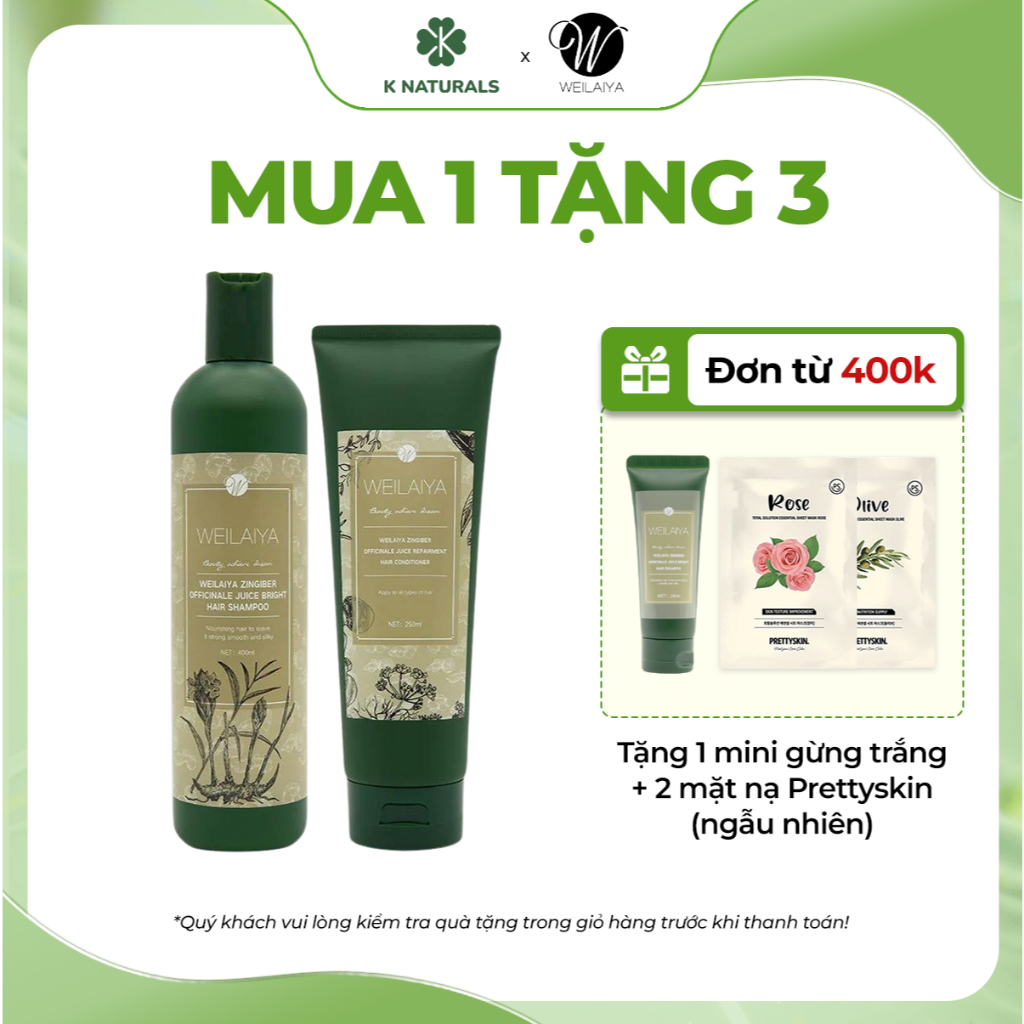 Ảnh Bộ gội xả chính hãng Weilaiya tinh chất gừng hà thủ ô hỗ trợ mọc tóc ngăn rụng tóc dành cho da khô 1