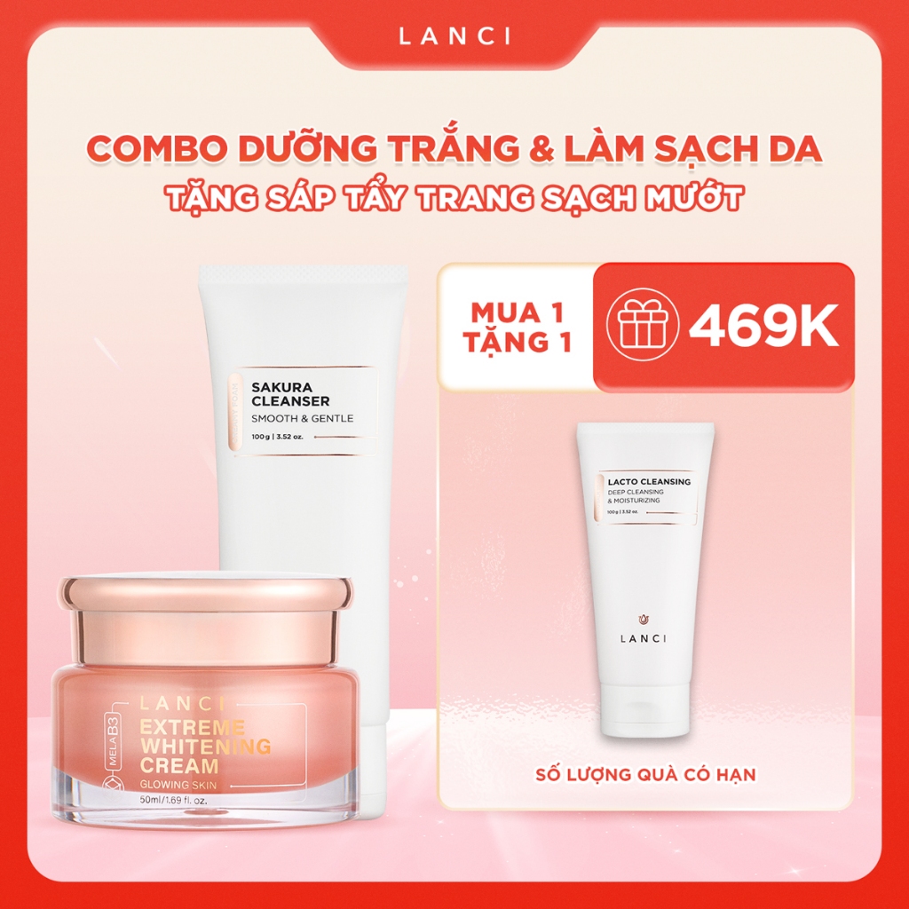 Ảnh Bộ đôi Kem Dưỡng Trắng 50ml và Sữa Rửa Mặt 100g LANCI giúp dưỡng trắng và làm sạch da 1
