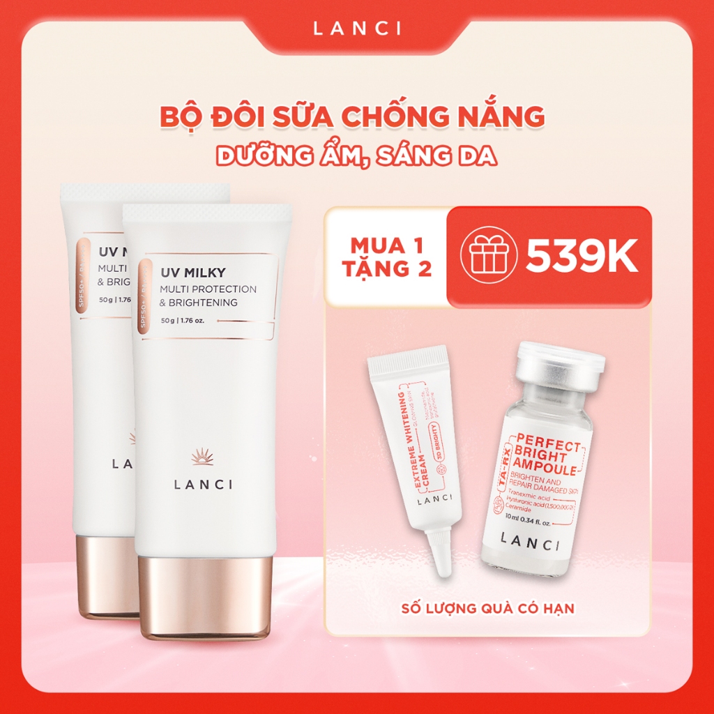 Ảnh Combo 2 Sữa chống nắng dưỡng ẩm và làm sáng da LANCI chống tia UV vượt trội 50ml x2 1