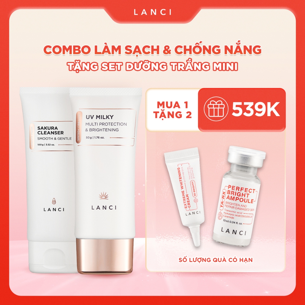 Ảnh Bộ đôi Sữa chống nắng 50g và Sữa rửa mặt 100g LANCI giúp làm sạch và bảo vệ da 1