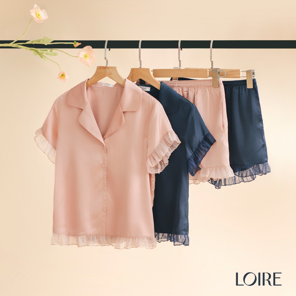 Ảnh Bộ Pijama Lụa Pháp Phối Voan Loirechic FDMN250311 2