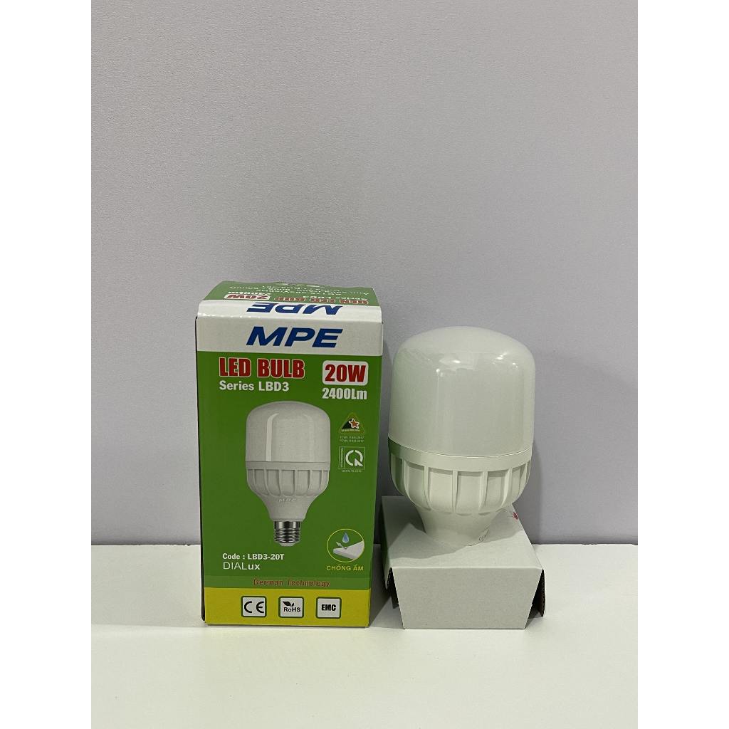 (CHÍNH HÃNG) MPE - Đèn LED BULB Trụ chống ẩm ánh sáng trắng - vàng công suất 20W - 30W - 40W - 50W MPE Phú Cường