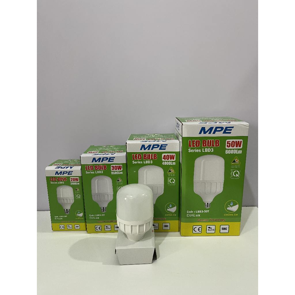 (CHÍNH HÃNG) MPE - Đèn LED BULB Trụ chống ẩm ánh sáng trắng - vàng công suất 20W - 30W - 40W - 50W MPE Phú Cường