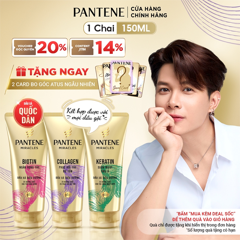Ảnh Dầu Xả Siêu Dưỡng PANTENE Miracles Ngăn Rụng Tóc Biotin/ Phục Hồi Hư Tổn Collagen/ Suôn Mượt Óng Ả Keratin - Tuýp 150ML 1