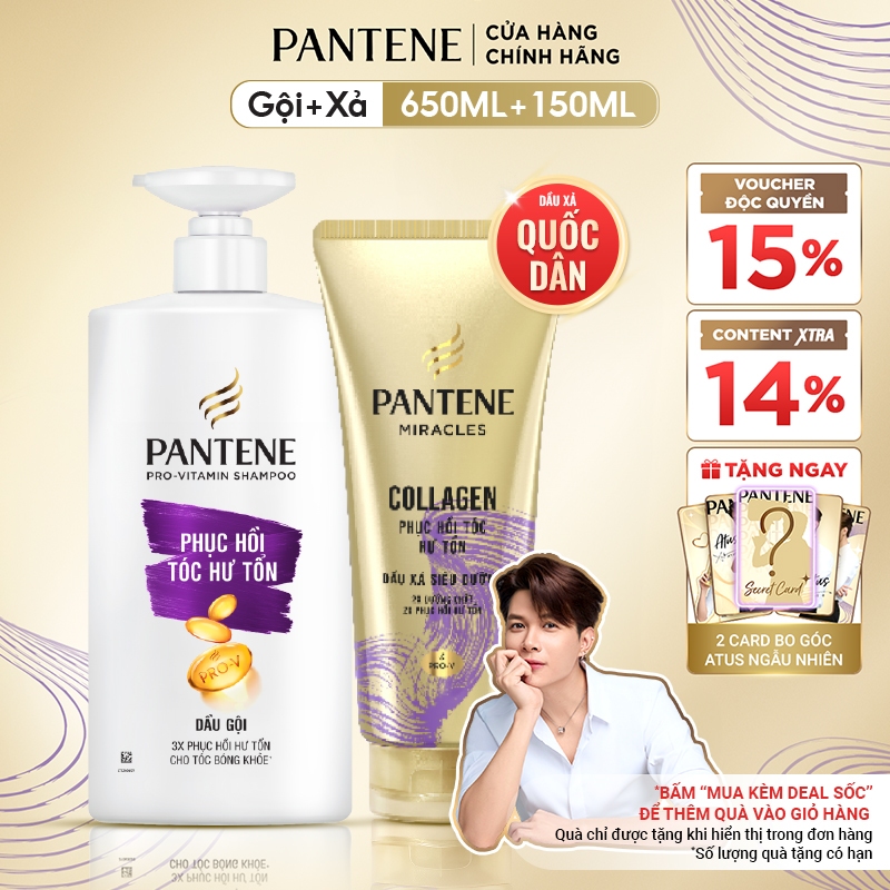 Ảnh Combo Dầu Gội PANTENE Pro-V Và Dầu Xả Siêu Dưỡng Ngăn Rụng Tóc/ Phục Hồi Hư Tổn/ Suôn Mượt Óng Ả - Chai 650ML & 150ML 1