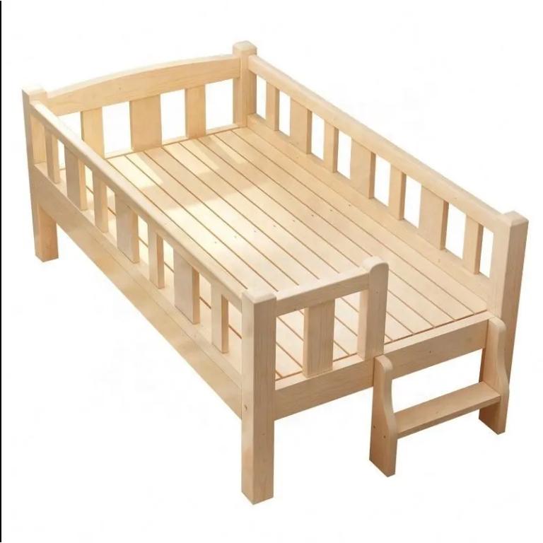 Giường Ghép Cho Bé Với Giường Bố Mẹ, Giường Ngủ Trẻ Em Gỗ Thông Nan Vuông Nhập Khẩu - HOMDECOR