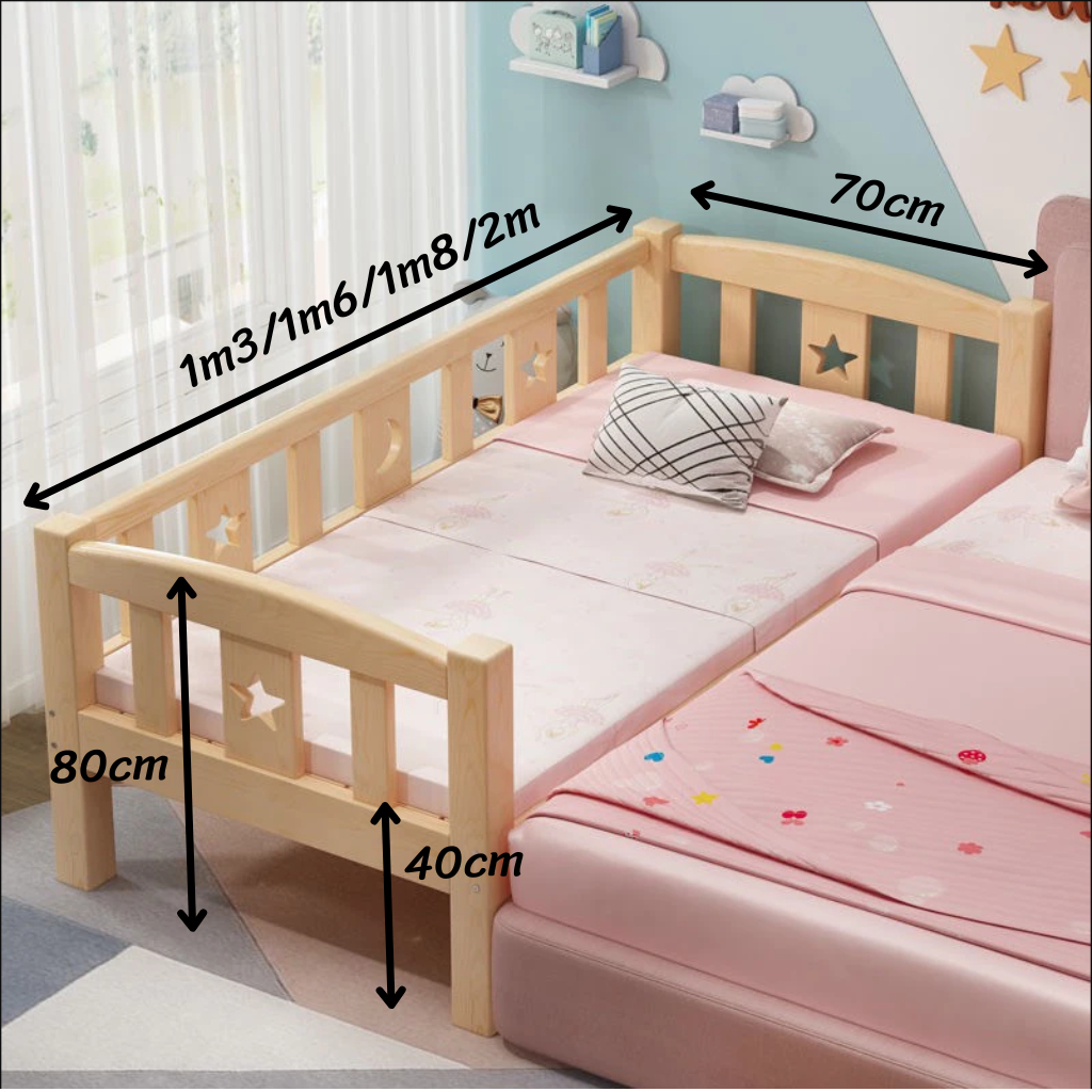 Giường Ghép Cho Bé Với Giường Bố Mẹ, Giường Ngủ Trẻ Em Gỗ Thông Nan Vuông Nhập Khẩu - HOMDECOR
