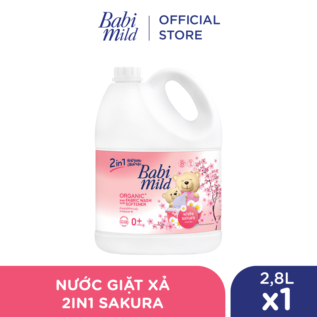 Nước Giặt Xả Cho Bé 2in1 Dịu Nhẹ Babi Mild White Sakura Bình 2800ml