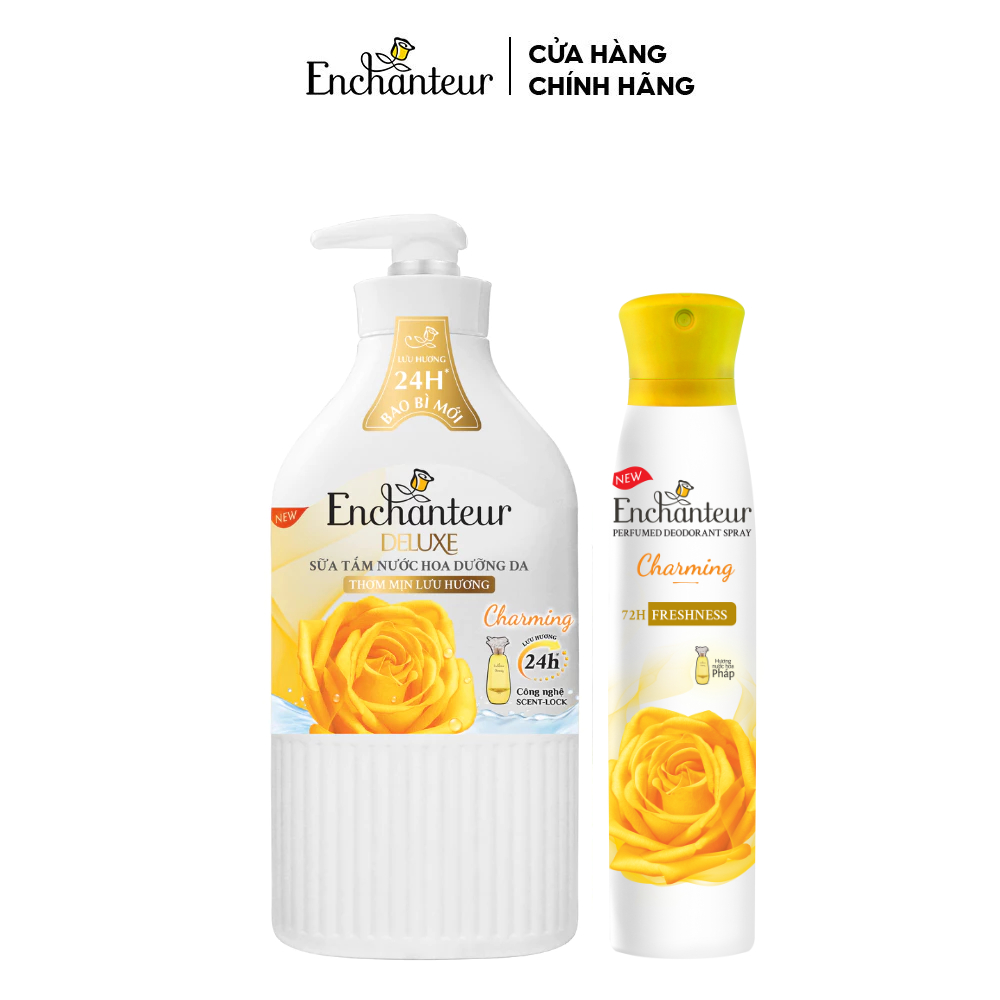Combo Sữa Tắm Nước Hoa Dưỡng Da Enchanteur 650g + Xịt Khử Mùi Hương Nước Hoa Enchanteur 150ml
