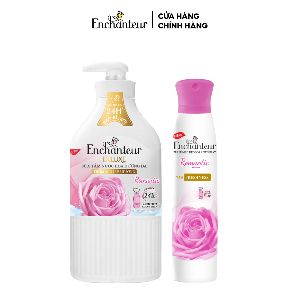 Combo Sữa Tắm Nước Hoa Dưỡng Da Enchanteur 650g + Xịt Khử Mùi Hương Nước Hoa Enchanteur 150ml