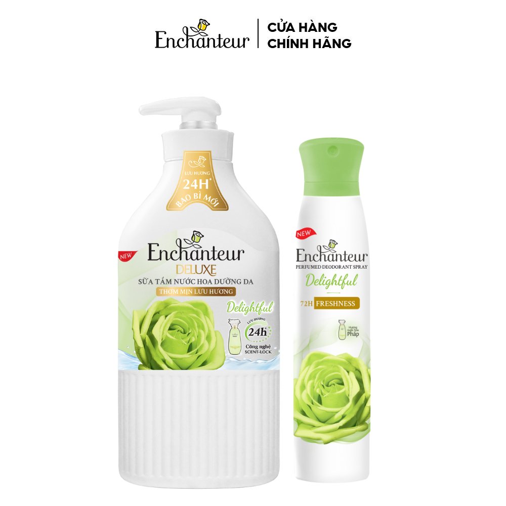 Combo Sữa Tắm Nước Hoa Dưỡng Da Enchanteur 650g + Xịt Khử Mùi Hương Nước Hoa Enchanteur 150ml