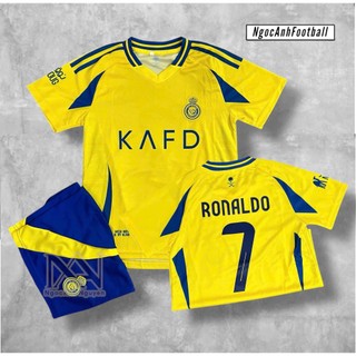 Bộ Quần Áo Bóng Đá Trẻ Em CLB Al Nassr 22/2023 - in RONALDO - Vải Mè Thái Gai Mịn KHO SỈ ÁO BÓNG ĐÁ