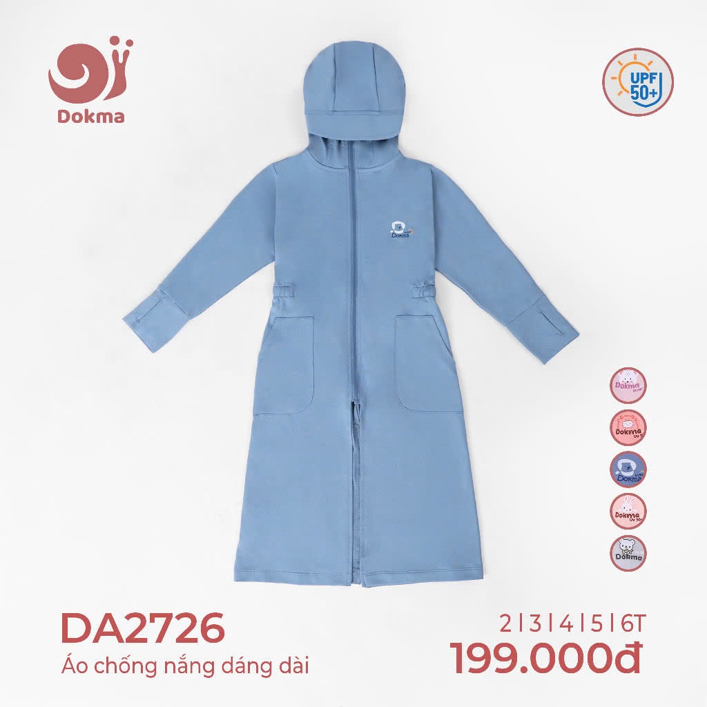 (9-18kg, 2-6Y) Áo Chống Nắng Dokma Dáng Dài Đáng Yêu Cho Bé Gái DA2726