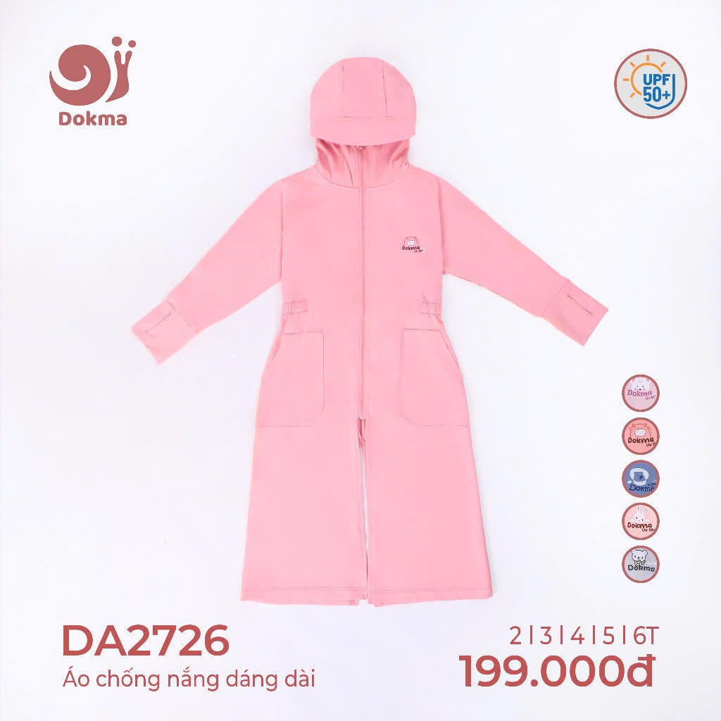 (9-18kg, 2-6Y) Áo Chống Nắng Dokma Dáng Dài Đáng Yêu Cho Bé Gái DA2726