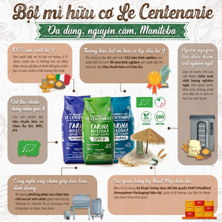 Bột mì hữu cơ Le Centenarie Simabio 1kg làm bánh mỳ, bánh ăn dặm, pizza