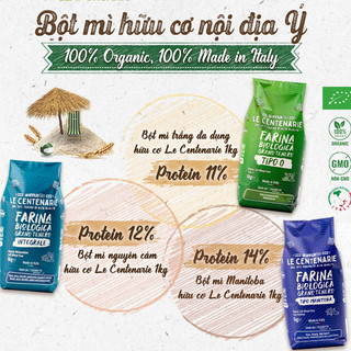 Bột mì hữu cơ Le Centenarie Simabio 1kg làm bánh mỳ, bánh ăn dặm, pizza